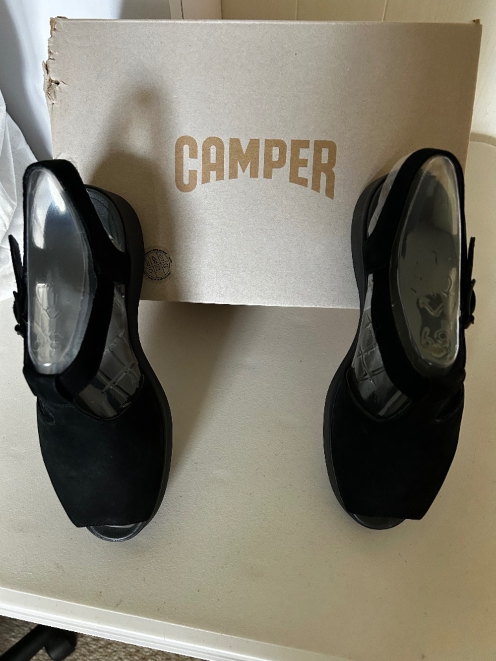 Camper Platform Sandals - Black Nubuck/Suede
